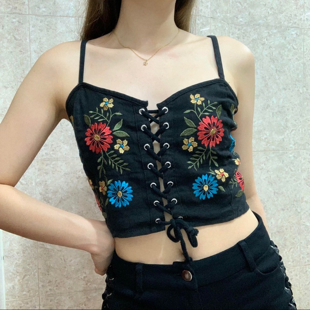 Hippie Boho Floral Embroidered Crop top